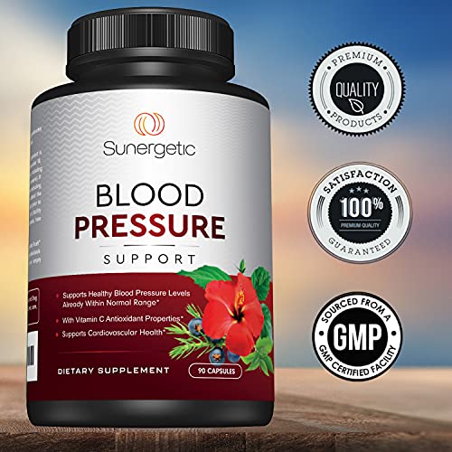 Sunergetic Premium Blood Pressure Support Supplement with Garlic, Hawthorn & Hibiscus - 90 Capsules