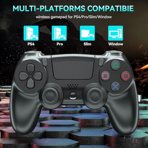 Wireless Gamepad Controller Compatible with PS4 Console/Pro/Slim and PC has 6 Axis motion sensor, Dual Vibration Motor, Audio Jack Black