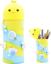 Pencil Case Girls Zip Stand Pencil Case Girls Silicone Soft Kawaii Table Pen Holder School Pencil Case Shake Pen