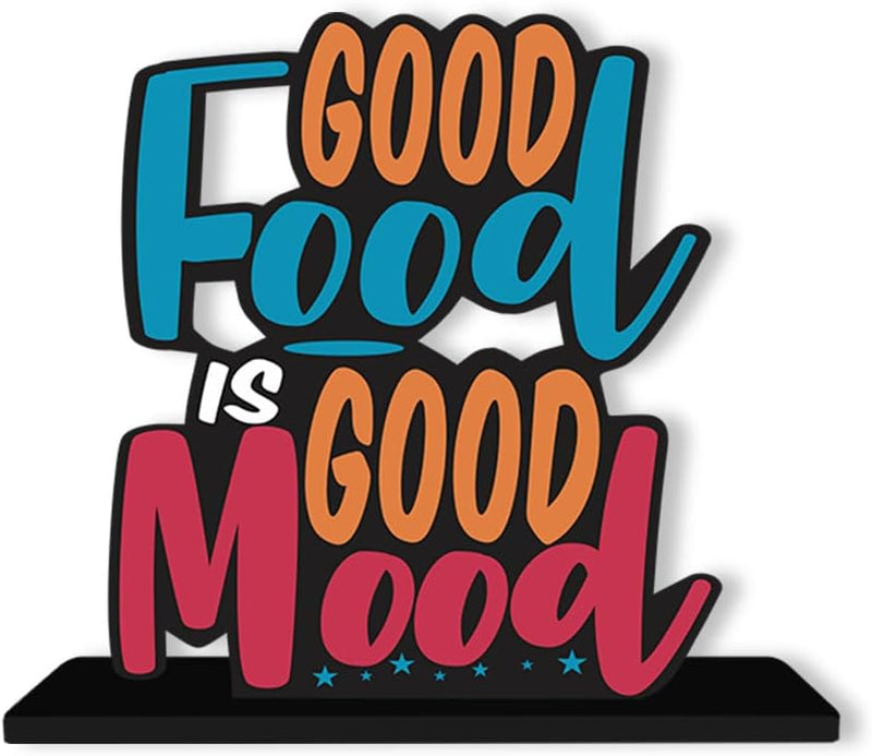 Artvibes Wooden Idols and Figurine Good Food is Good Mood Restaurant Cafe Quotes Table Decoration for Office Desk | Home Decor | Living Room | Modern Art Wood Showpiece Gift Item (SP_1128N)