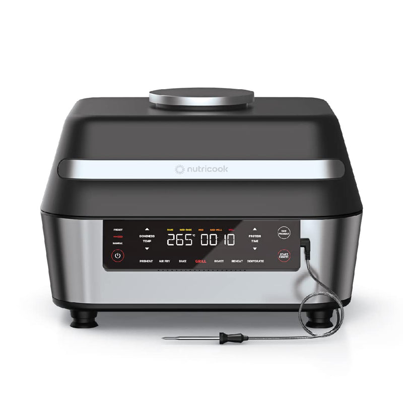 Nutricook Smart Indoor Grill & Air Fryer XL 8.5 Liters, , with Built in Thermometer,Grill,Air Fry,Roast,Bake,Dehydrate & Reheat, Black/SS, 1760 Watts, AFG960, 2 Years limited Warranty