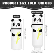 BIGTHREE Silicone Telescopic Pencil Case, 2-in-1 Soft Silicone Pencil Case, Cute Pattern Pencil Case, Stand Pen Holder Pouch, with Zipper, Retractable Kawaii Big Capacity for Teenage (Panda)