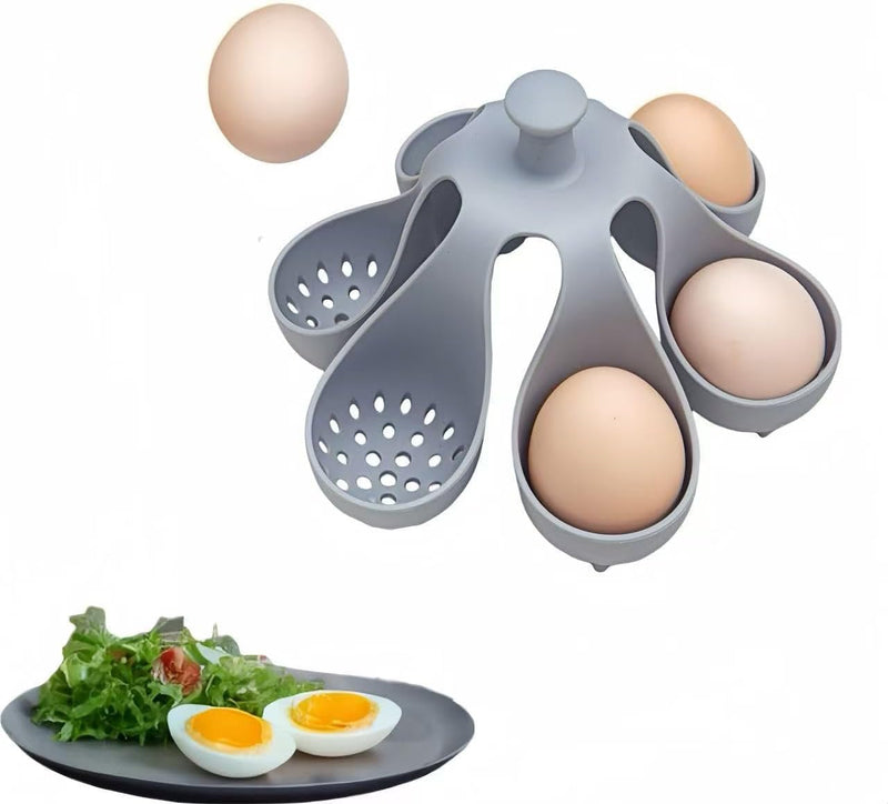Silicone Egg Boiler Rack, Freestanding Egg Boiler, Egg Cooker, Hard Boiled Egg Boiler, Storage and Egg Rack, Holds 6 Eggs, Kitchen Silicone Egg Boiler Gadget, Gray