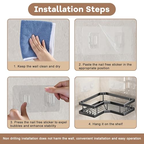 Zuooiec Corner Shower Caddy 3 Pack,Black Rust-Resistant Adhesive Shower Shelf No Drilling,Bathroom Shelf Shower Storage with Soap Holder&Hooks&Toothpaste Holders,Bathroom or Kitchen Accessories