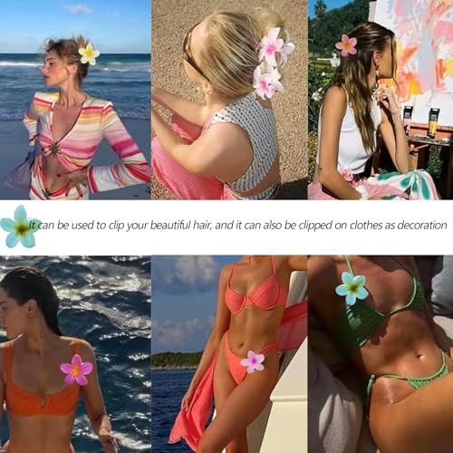 KOWVOWZ 8 PCS Hawaiian Flower Hair Clip, Summer Beach Essentials Hair Accessories, Plumeria Claw Clips, Hawaiian Hair Decorations for Wedding Party Beach Decoration