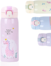 Kids Water Bottles, Kids Stainless Steel Water Bottle BPA-Free, Leak Proof Insulated Water Bottles for Boys and Girls, Reusable Metal Water Bottles-Keep 12 Hours Hot & 24 Hours Cold (PINK-500ML) - ice