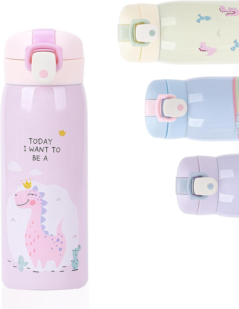 Kids Water Bottles, Kids Stainless Steel Water Bottle BPA-Free, Leak Proof Insulated Water Bottles for Boys and Girls, Reusable Metal Water Bottles-Keep 12 Hours Hot & 24 Hours Cold (PINK-500ML) - ice