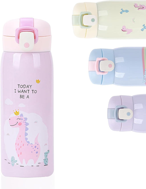 Kids Water Bottles, Kids Stainless Steel Water Bottle BPA-Free, Leak Proof Insulated Water Bottles for Boys and Girls, Reusable Metal Water Bottles-Keep 12 Hours Hot & 24 Hours Cold (PINK-500ML) - ice