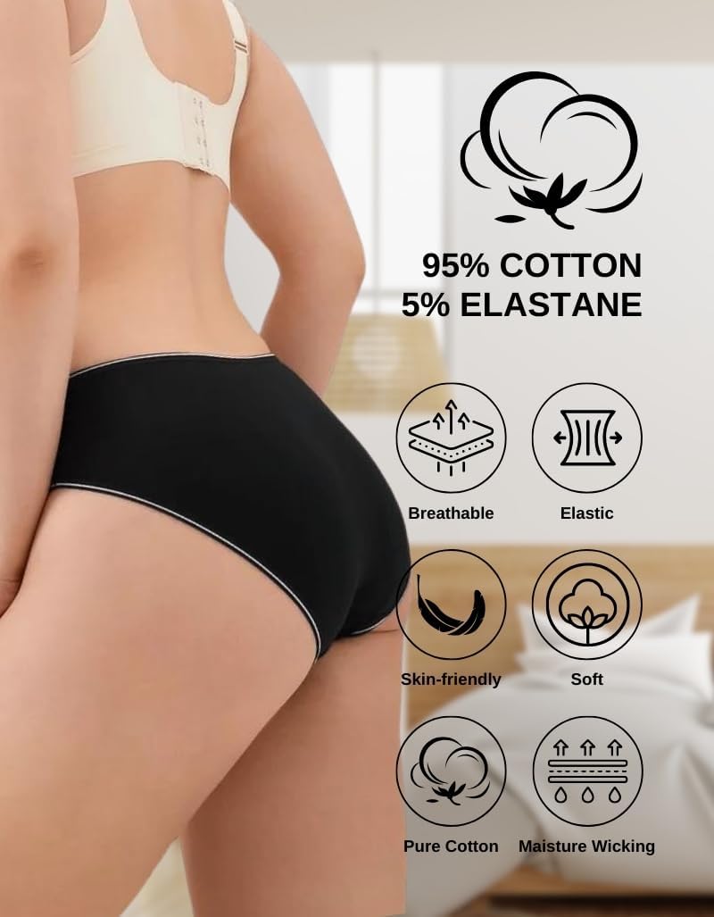 ALYA UNDERWEAR Premium Underwear for Women, Mid Rise Women’s Knickers, Breathable Organic Cotton Panties for Women, Comfortable Ladies Knickers
