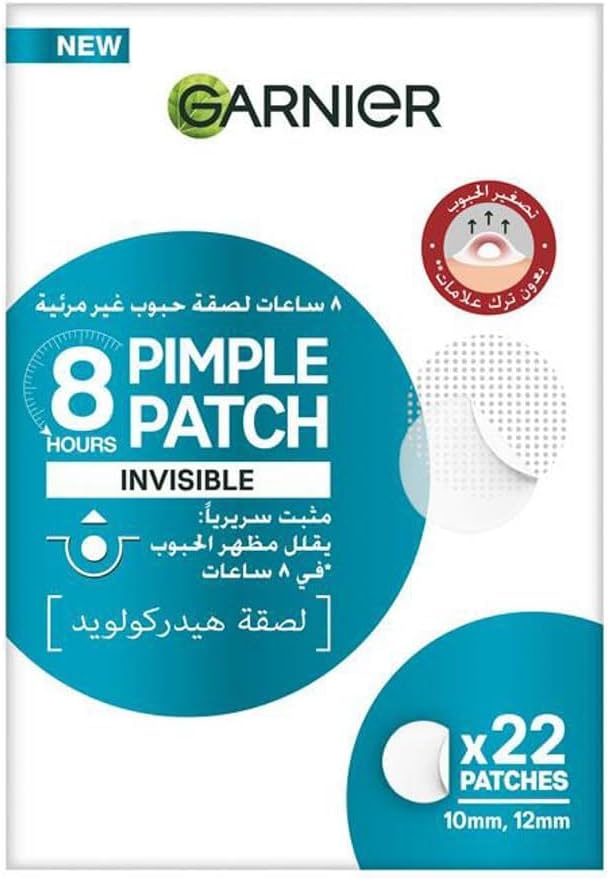 Garnier SkinActive Invisible Pimple Patch for Zits Cover, Fast Clear 8 Hours, Spot Stickers for face, (22 Patches), Invisible Under Makeup, with Hydrocolloid, in 2 sizes, made in Korea - 10mm, 12mm