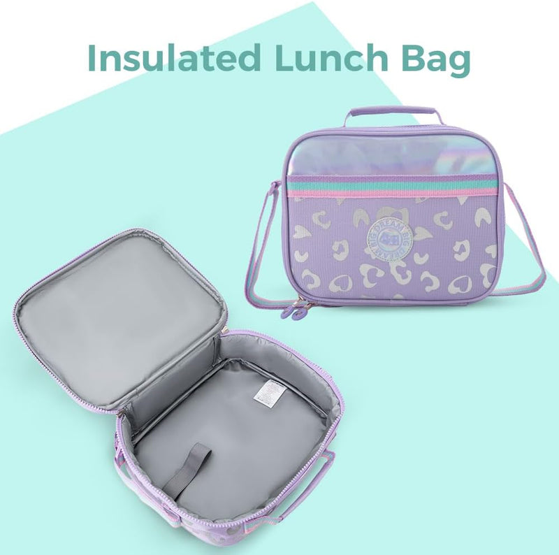 17 3-Piece School Backpack with Lunch Bag & Pencil Case, Purple