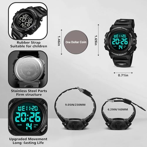 Azonee Kids Watch, Boys Watch for 3-15 Year Old Boys, Digital Sport Outdoor Multifunctional Chronograph LED 50 M Waterproof Alarm Calendar Analog Watch for Children with Silicone Band, Kids Gift