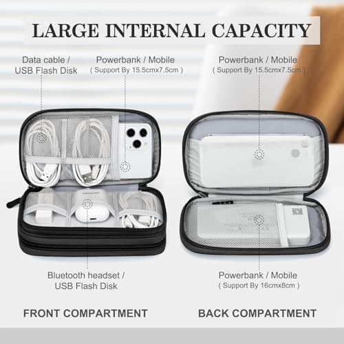 FYY Travel Cable Organizer Bag Electronic Accessories Portable Waterproof Carrying Bag Double Layers All-in-One Storage Bag for Cord, Charger, Phone and Earphone - Black