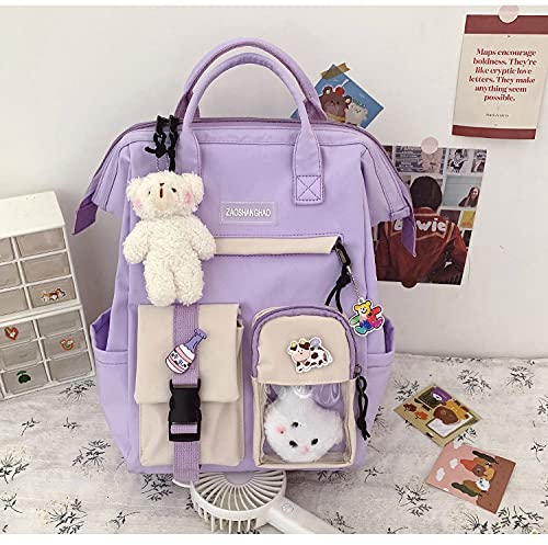 zyxddd Kawaii Backpack with Kawaii Pin and Accessories Cute Kawaii Backpack for School Bag Kawaii Girl Backpack Cute (Purple)