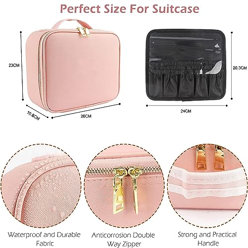 NBLE Travel Makeup Bag with LED Lighted Mirror, Adjustable Brightness LED Cosmetic Case with Divider Storage,Waterproof Portable Make Up Travel Box Accessories And Tools Case