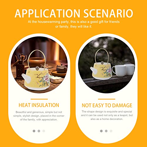 KOKOPO Vintage Chinese Ceramic Teapot Floral Porcelain Kung Fu Tea Pot Porcelain Flower Coffee Pot Water Pot for New Year Party Serving Kitchen Home Birthday Afternoon Tea Housewarming Gift Yellow