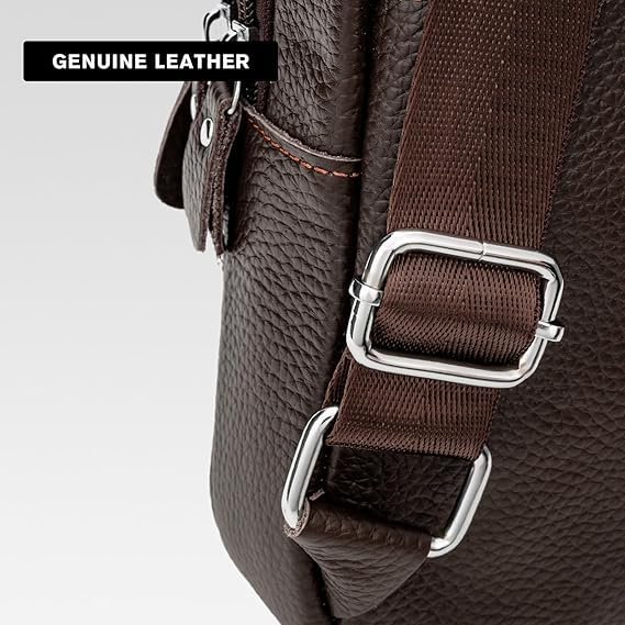 SVNXI Genuine Leather Sling Crossbody Bag,Fashion Chest,Casual Shoulder Bag for Men Women Work Travel Cycling