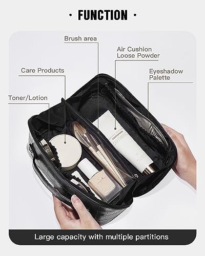 EACHY Travel Makeup Bag,Large Capacity Cosmetic Bags for Women,Waterproof Portable Pouch Open Flat Toiletry Bag Make up Organizer with Divider and Handle