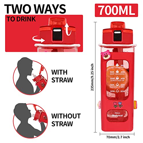 fufeisi Kawaii Water Bottle for Girls,Cute Kids Water Bottles with Straw,700ml Portable LeakProof Water Bottles With Adjustable Shoulder Strap for School(Red)…