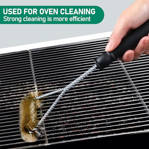 JLNGTHONG 2 Pieces Grill Brush, 12 Inch Non-Scratch Brass Bristles Grill Cleaning Brush, Wide Faced Spiral Barbeque Grill Accessories for Kitchen, Outdoor Grill
