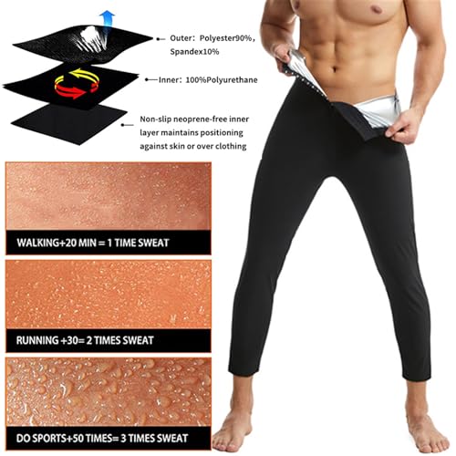 Men's Sauna Sweat Leggings, High Waist Tummy Control, Compression Slimming Pants