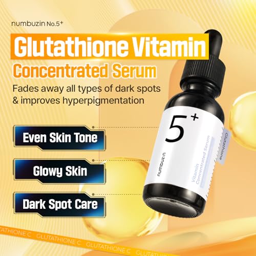 numbuzin No.5 Serum | Glutathione Vitamin Concentrated Serum | Glutathione, Vitamin C, Tranexamic Acid | Hyperpigmentation, Acne Scars | Suitable for Sensitive Skin, Korean Skincare | 1.01 fl. oz.