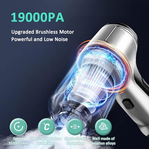 TDOO 3 in 1 Wireless Handheld Rechargeable Portable Car Vacuum,19000PA High Power Cordless Rechargeable Car Vacuum, 2 Washable Filters and Strong Suction Brushless Motor,for Car,office Home Cleaning