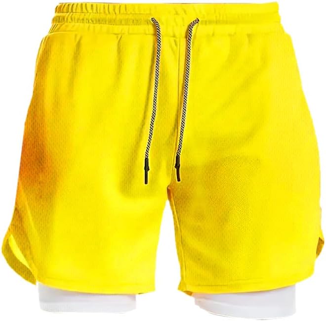 VITION Gym Shorts for Men, Men's Activewear Running Shorts,Drawstring Gym Shorts Men, 2 Layer Loose Athletic Shorts with 4 Pockets