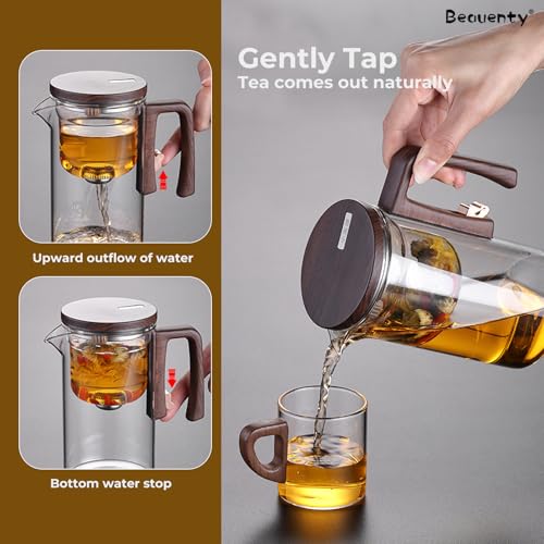 Enchanti Tea Pot, 720ml Water Separation Glass Teapot, Magnetic Filtration Tea pot with Switch, Durable Glass Teapot for Loose Leaf & Herbal Teas