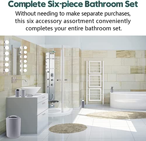 Arabest Bathroom Accessories Set, 6 Piece Plastic Bath Ensemble Bathroom Sets Accessories, Bathroom Decor Sets Accessories for Decorative Countertop and Housewarming Gift (Grey)