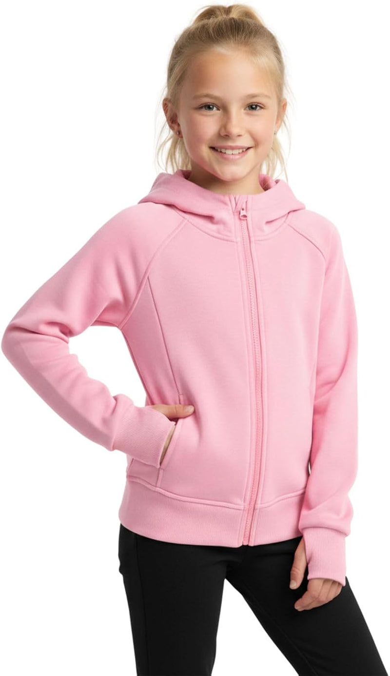 Teens Girls' Zip-Up Hoodie Sweatshirt Kids Long Sleeve Athletic Jacket with Pockets - Pink