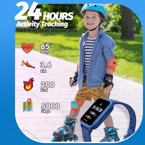DMG Kids Smart Watch Girls Boys, Smart Watch for Kids Game Smart Watch Gifts for 4-16 Years Old with Sleep Mode 20 Sports Modes 5 Games Pedometer Birthday Gift for Boys Girls(Blue)