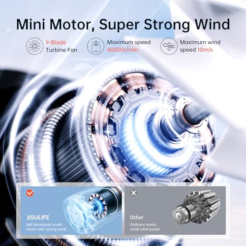 JISULIFE Portable Handheld Fan, Mini USB Rechargeable [18H Max Cooling Time], 5000mAh Small Battery Personal Makeup/Eyelash Fan, Pocket Fan with 5 Speeds for Women Men Travel Camping Outdoor Black