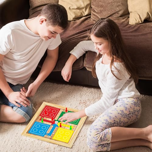 Ankit Toys & Games 2in1 Wooden Ludo with Snakes & Ladders Game Set– Classic Family Board Games for Kids & Adults, Double-Sided Board with Colourful Pawns, Ideal for Indoor Entertainment & Gift Idea