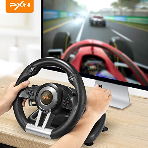 PXN V3II PC Racing Wheel Game Steering Wheel, Driving Wheel Volante PC 180 Degree Universal Usb Car Racing with Pedal for Windows PC, PS3, PS4, Xbox One,Xbox Series S/X, Nintendo Switch(Black)