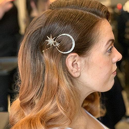 COOLive 6 Pieces Rhinestone Stars Moon Hair Clips Vintage Star Hairpins Crystal Decorative Bobby Pins Metal Alloy Hair Pins Snowflake Side Clip Hair Accessories for Women Girls (Silver, Gold)