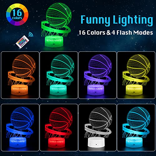 3D Basketball LED Night Light with 16 Color Modes, Smart Touch & Remote Control – Cool Illusion Lamp Gift for Boys & Girls Ages 3–8 – Perfect Room Decor for Young Basketball Lovers