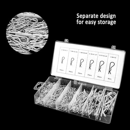 THE WHITE SHOP 180Pcs Cotter Pins Assortment Kit,Hair Pin R Clips,Heavy Duty R Clips Retaining Pins,Stainless Steel Locking Cotter Hitch Pins for Trucks Tow Bar Tractors Mower Carts.