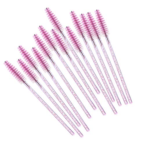 Elisel 100pcs Disposable Mascara Brushes with Container, Mascara Wands Makeup Brushes Applicators Kits for Eyelash Extensions and Eyebrow Brush (Crystal Pink)