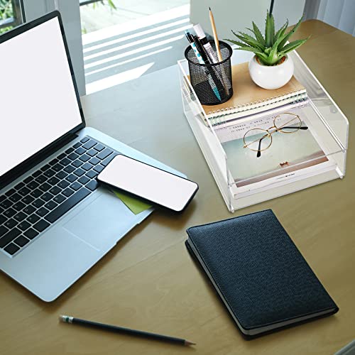 Yulejo Acrylic Desk Organizers and Accessories Tier Paper File Organizer Tray Stackable Document Clear Desk Accessories for Office Workspace Organization (315 x 222 x 68 mm/ 12.4 x 8.74 x 2.68 Inch)