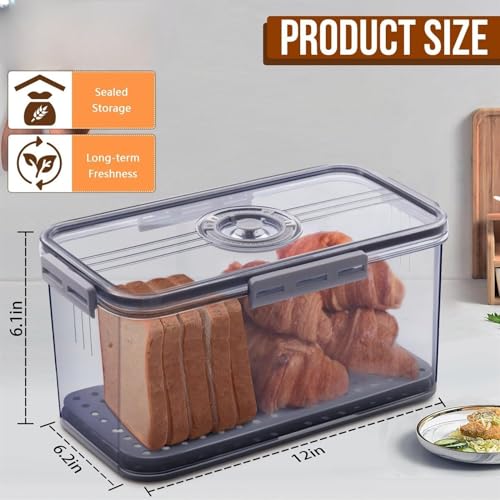 THE WHITE SHOP Bread Box Bread Boxes for Kitchen Counter Airtight, Time Recording Bread Storage Container with Lid, Bread Keeper for Homemade Bread, Toast, Bagel, Donut and Cookies (Color : GRAY)