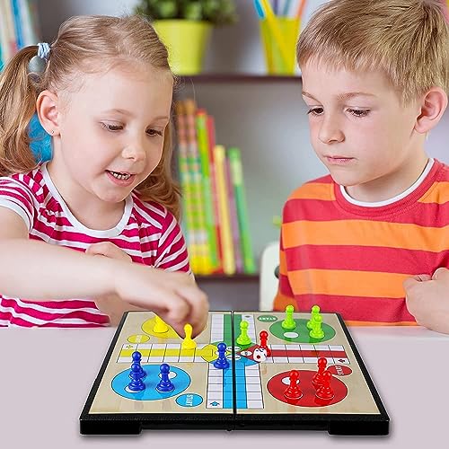 REVHQ Ludo Board Game,Magnetic Ludo Board Games Folding Flight Game Flying Chess Entertainment Educational Gift for Children Students Adults Family Home School Travel