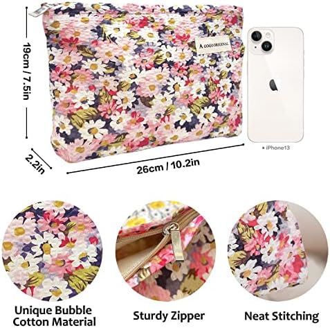 STARDW Flower Cosmetic Bags Makeup Bags for Women and Girls,Travel Makeup Bag Large Capacity Canvas Makeup Bag,Makeup Organizer Bag Zipper Pouch, Embossed pink, Large Capacity Aesthetic Makeup Bags