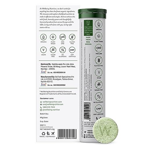 Wellbeing Nutrition Daily Greens for Immunity and Detox with 39+ Organic Certified Plant Superfoods & Antioxidants (Pack of 2)