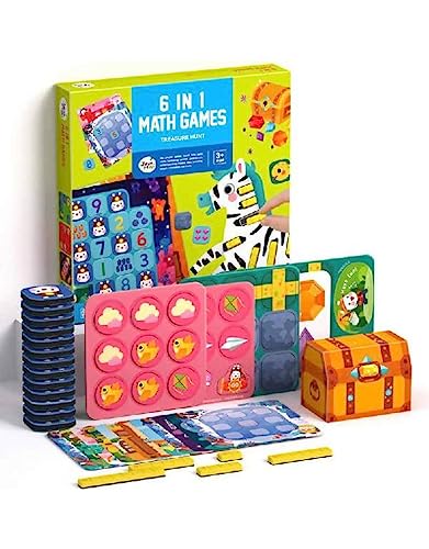 Alyasameen 6 In 1 Math Games - Invisible Snake - Sudoku - Build A Savanna - Memory Game - Build A Space - Magic Square - 6 Games To Help Children Improve Their Number Sense
