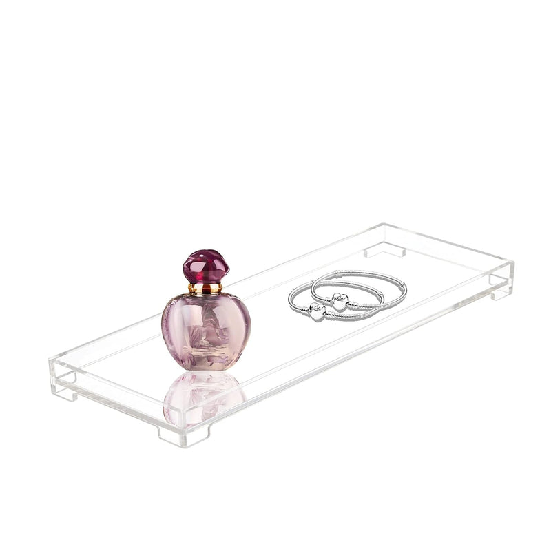 DELIPPLY Vanity Bathroom Tray, Acrylic Rectangle Decorative Catchall Organizer Storage Tray - Clear