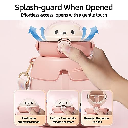 YumLock Kawaii Water Bottle for Kids School with Straw | Cute Bear Design | Large Capacity | Leak-Proof | BPA-Free | Reusable Girls & Women Cup for Travel, Sports, Camping | 860ml, Blue