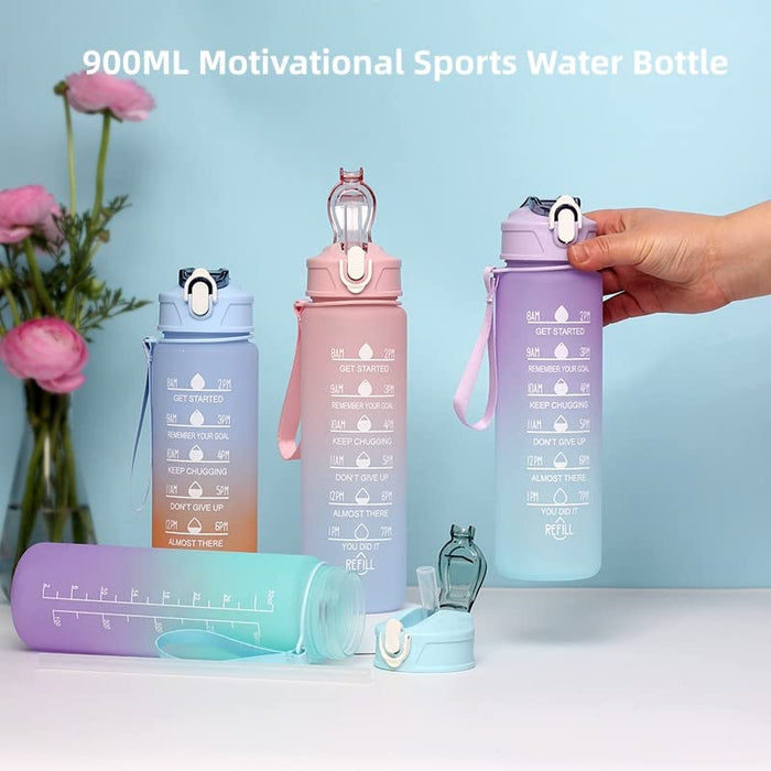 HALAMODO Sports Water Bottles Set of 3, 2000ml+900ml+500ml BPA Free Motivational Sports Water Bottle with Time Capacity Marker Water Bottle for School, Office, Home, Gym