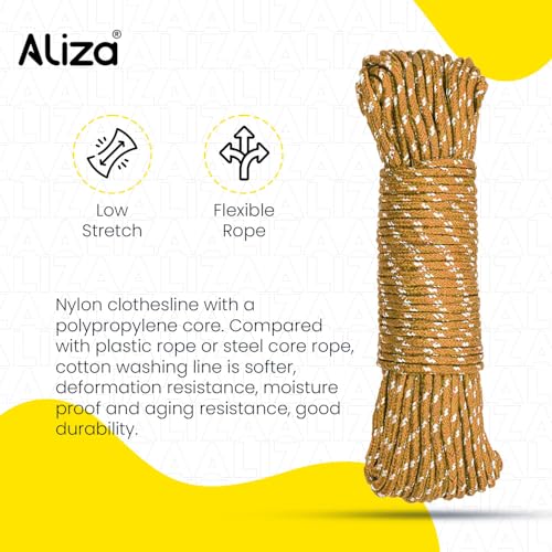 Washing Line - 33ft Nylon Rope Perfect Clothesline for Hanging or Drying Wet Clothes Outdoor & Indoor - Great for Camping - Aliza