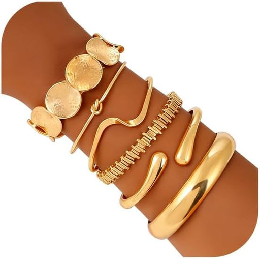Gold Bangle Bracelets for Women Gold Plated Chunky Cuff Bangle Bracelet Stackable Multi Layer Bangles Fashion Jewelry Set